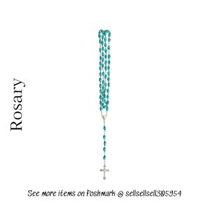 📿🔥 Rosary - Vintage Teal Rosary Beads with Cross in Original Case